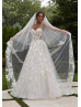 Beaded Ivory Lace Sequined Tulle Wedding Dress With Detachable Sleeves